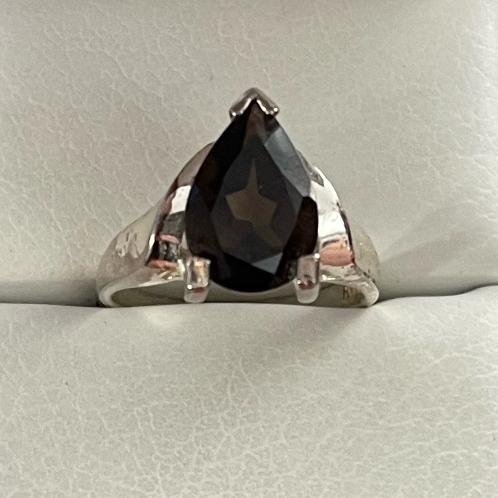 Smokey quartz sterling silver plated size 8 ring - Picture 6 of 12